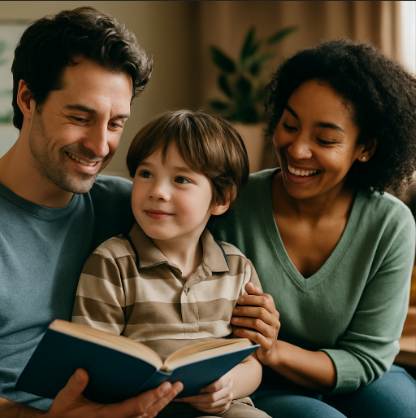 Illustration showing parents and children working together